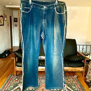 NEWPORT JEANS Jeanology Side Frayed Split Hem Studded JEANS Sz. 16